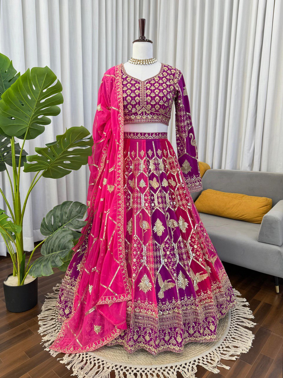 Pink-Purple Designer Faux Georgette Lehenga Choli with Dupatta