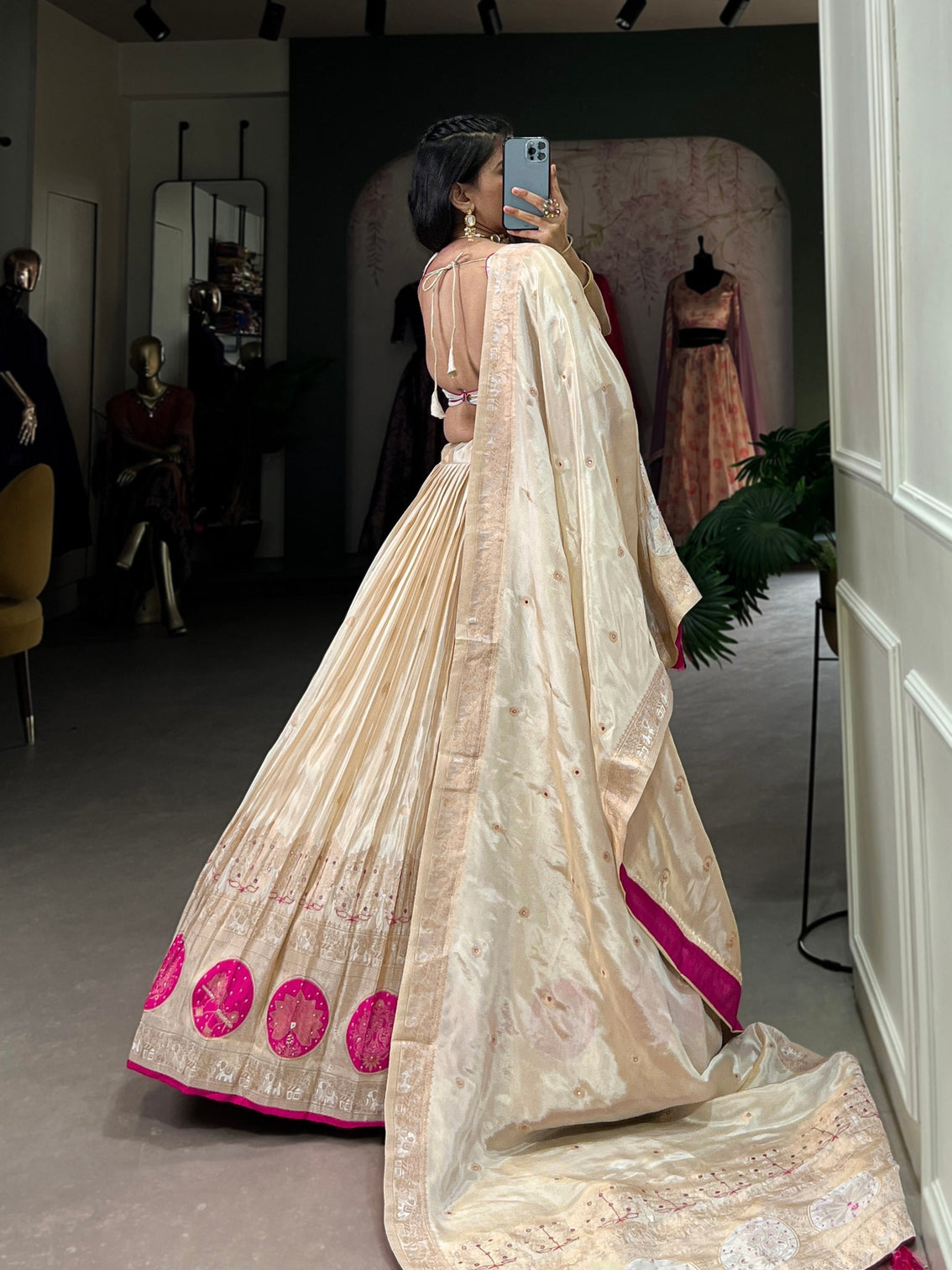 Pink Radiant Shimmer Mirror & Beads Handwork Lehenga Set