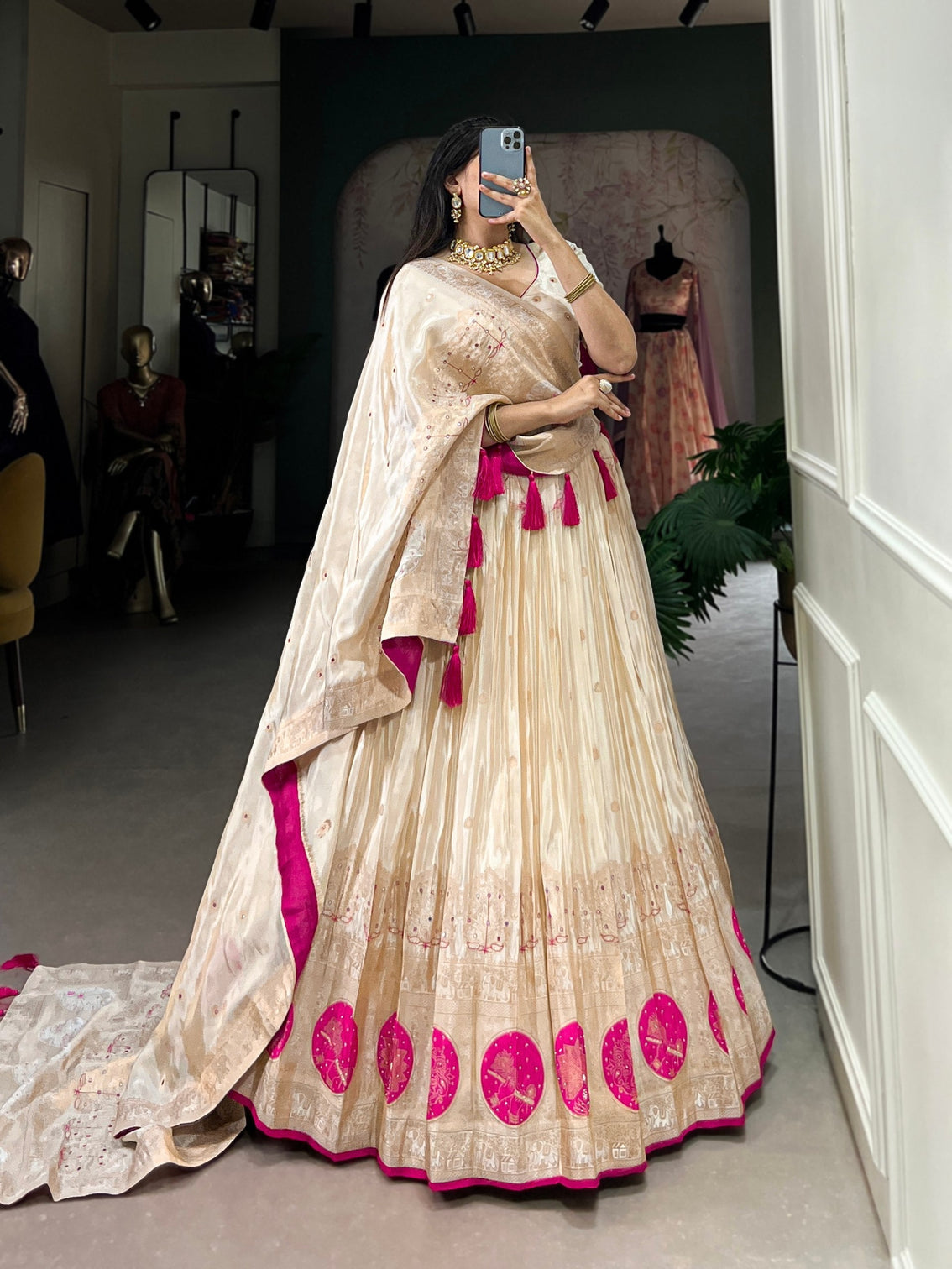 Pink Radiant Shimmer Mirror & Beads Handwork Lehenga Set