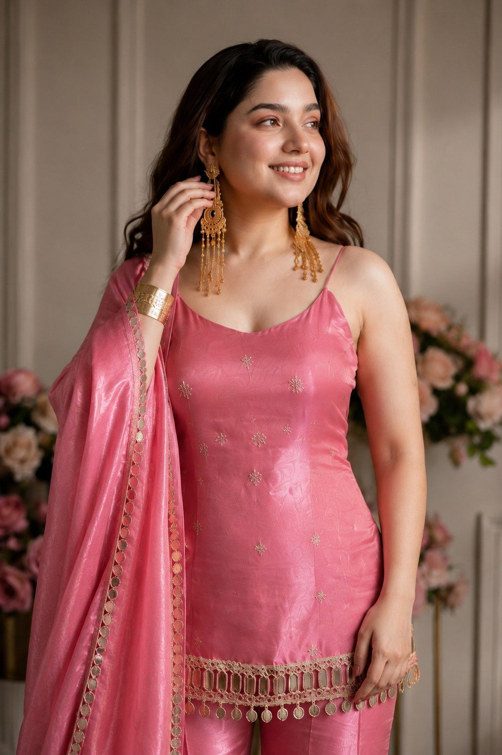 Pink Real Mirror Work Sharara Suit