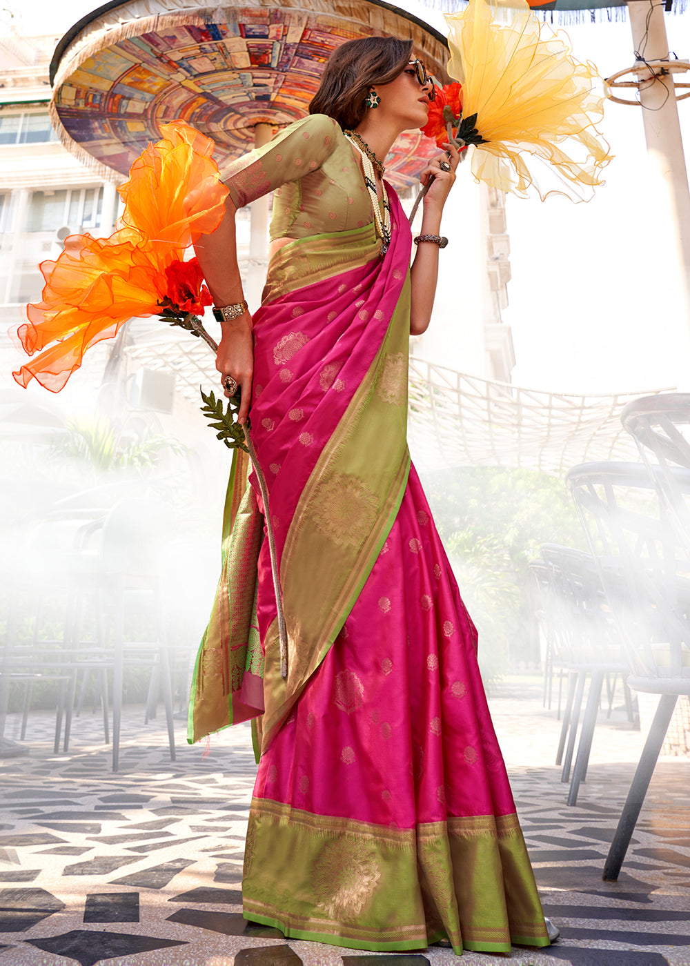 Pink Regal Banarasi Silk Saree – Vintage Elegance with Intricate Detailing