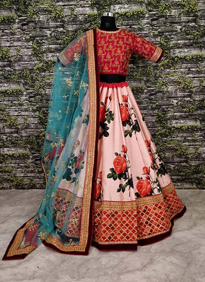 Pink Resham Intricate With Pure Digital Printed Lehenga Choli