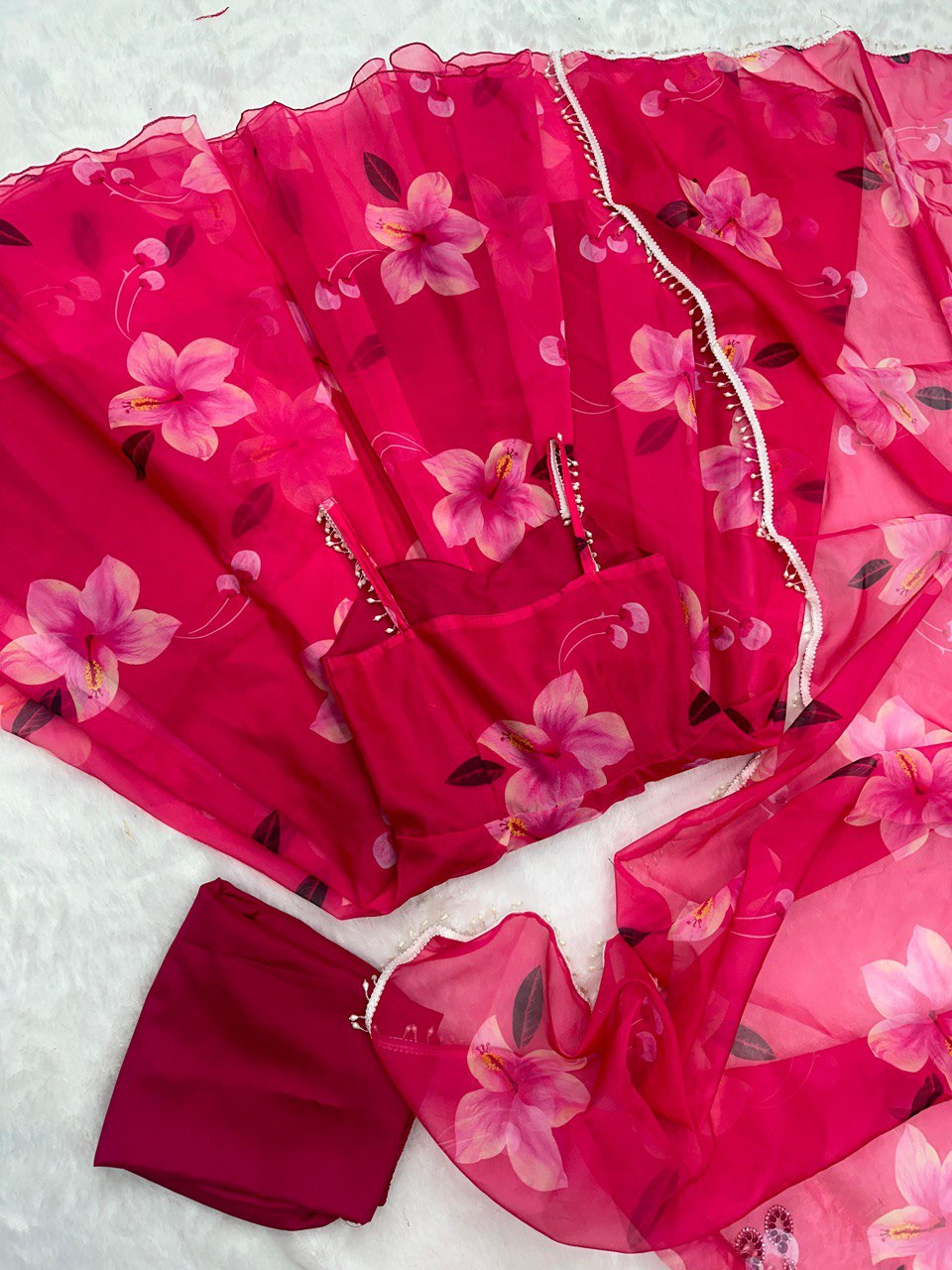 Pink Exclusive Digital Print Organza Silk Anarkali Suit