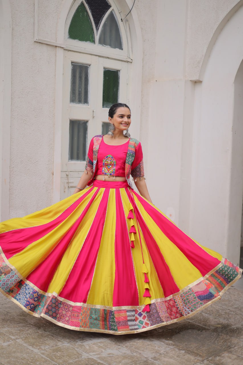 Pink Roman Maslin Crochet Print Lehenga with Koti Style Embroidered Top
