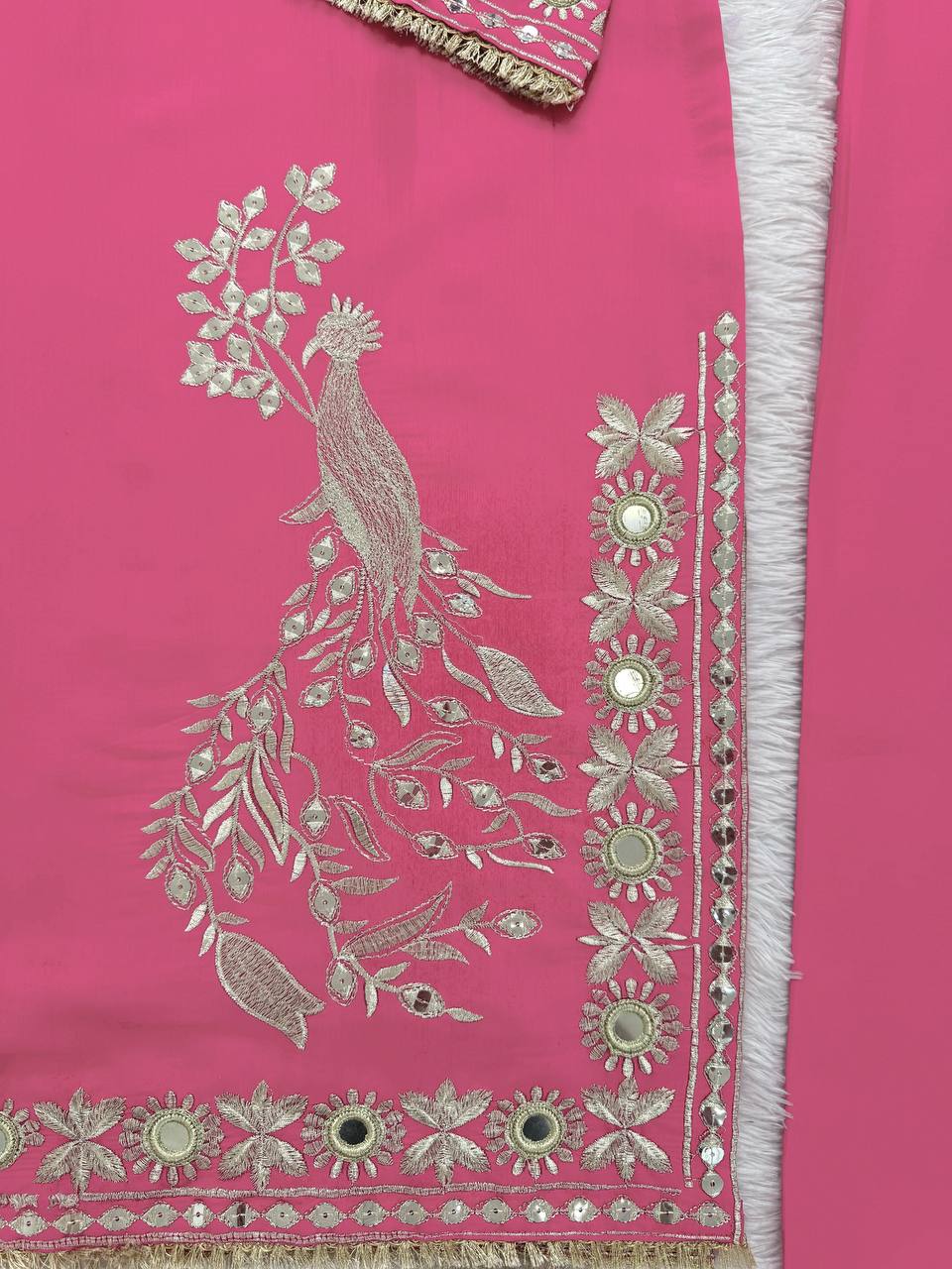Pink Roman Silk Embroidered Sequin & Mirror Work Top with Matching Pant Set