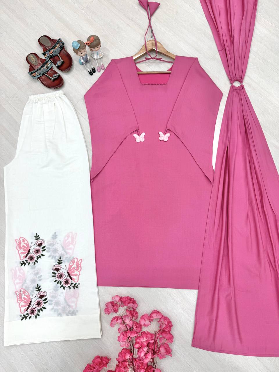 Pink Roman Silk Palazzo Suit