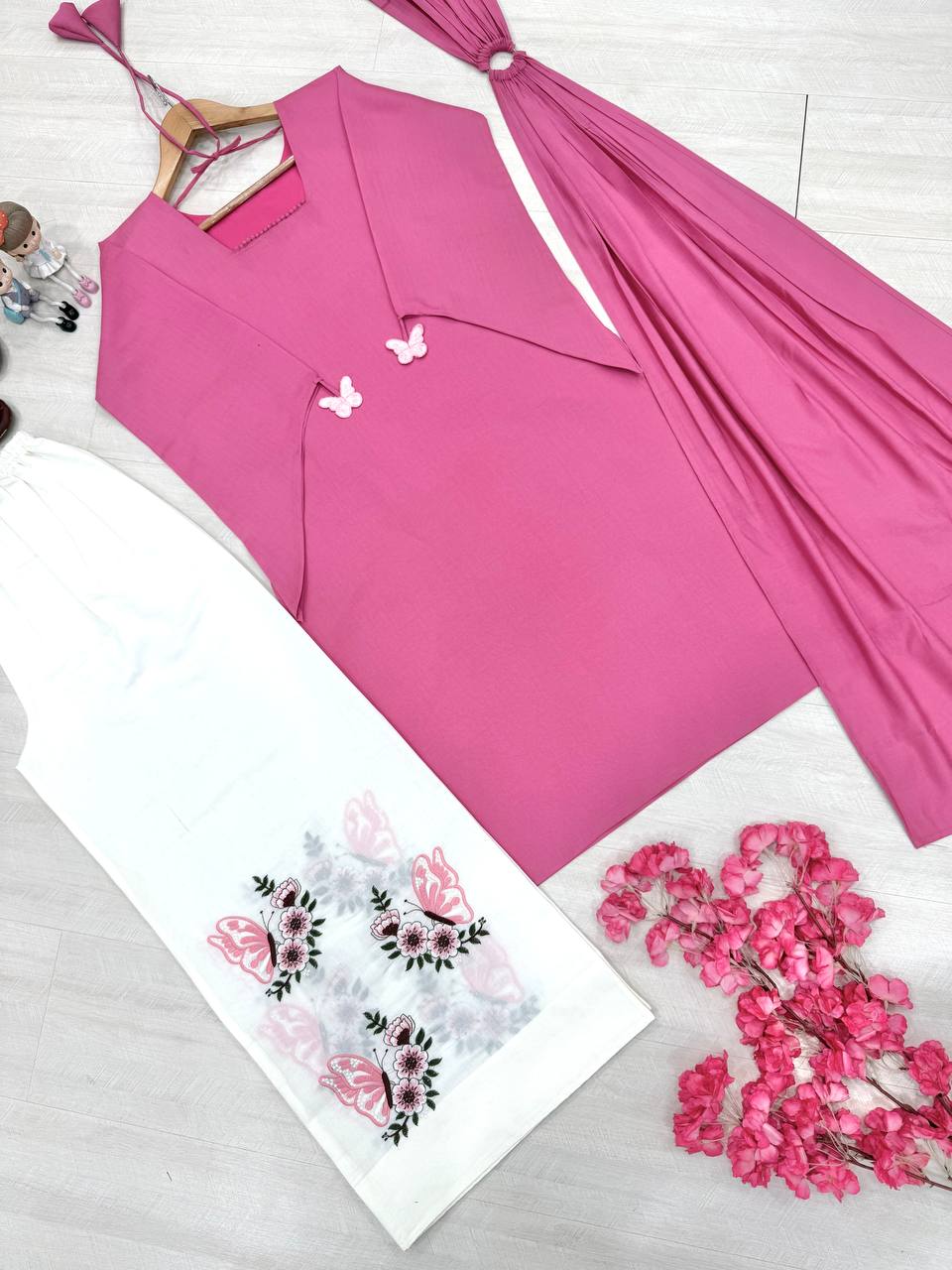 Pink Roman Silk Palazzo Suit