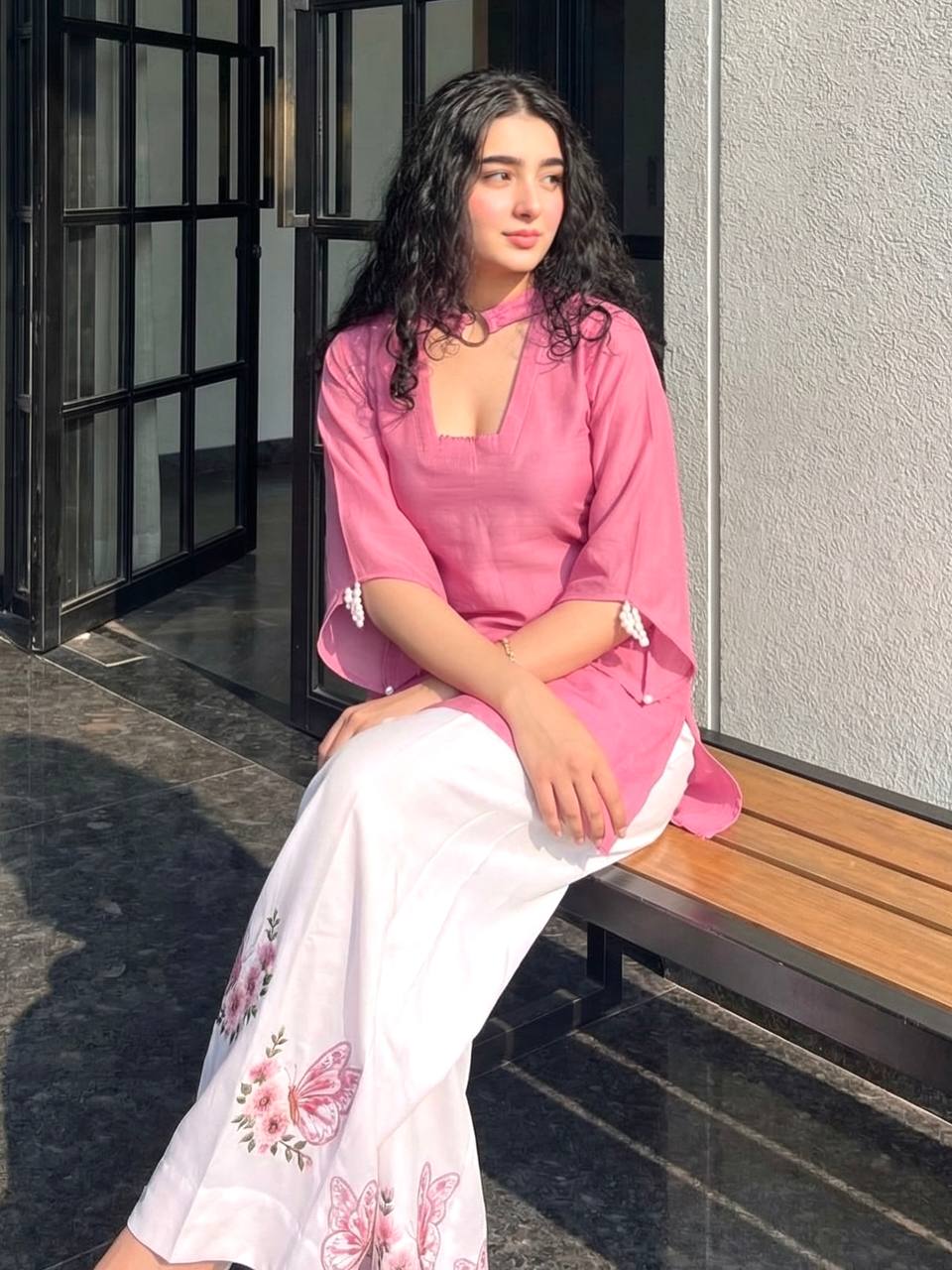 Pink Roman Silk Palazzo Suit