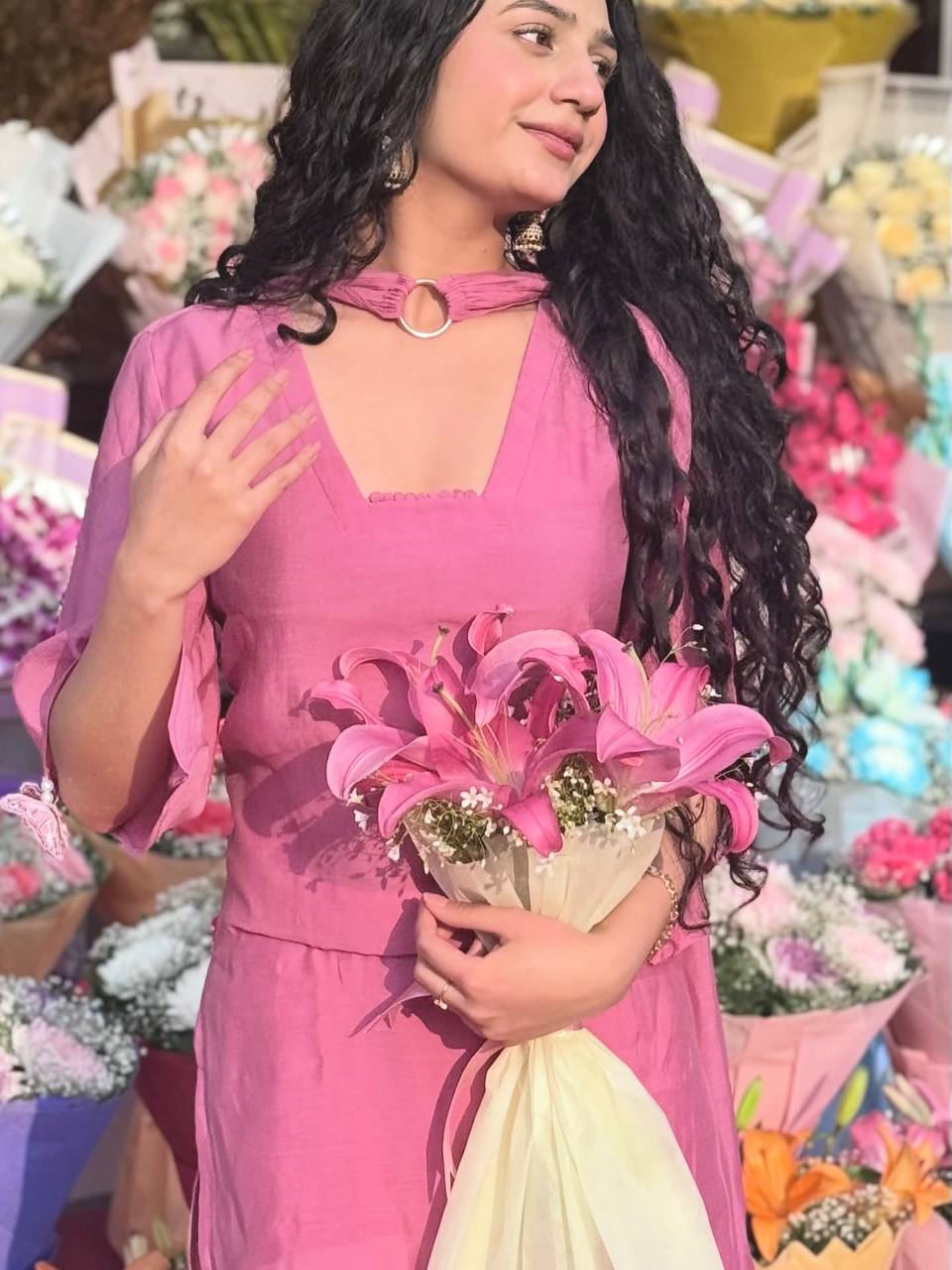 Pink Roman Silk Palazzo Suit