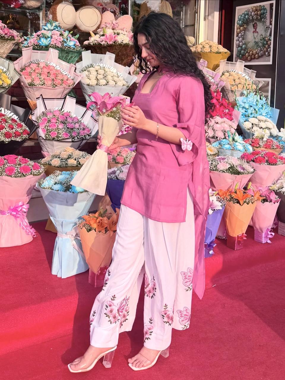 Pink Roman Silk Palazzo Suit