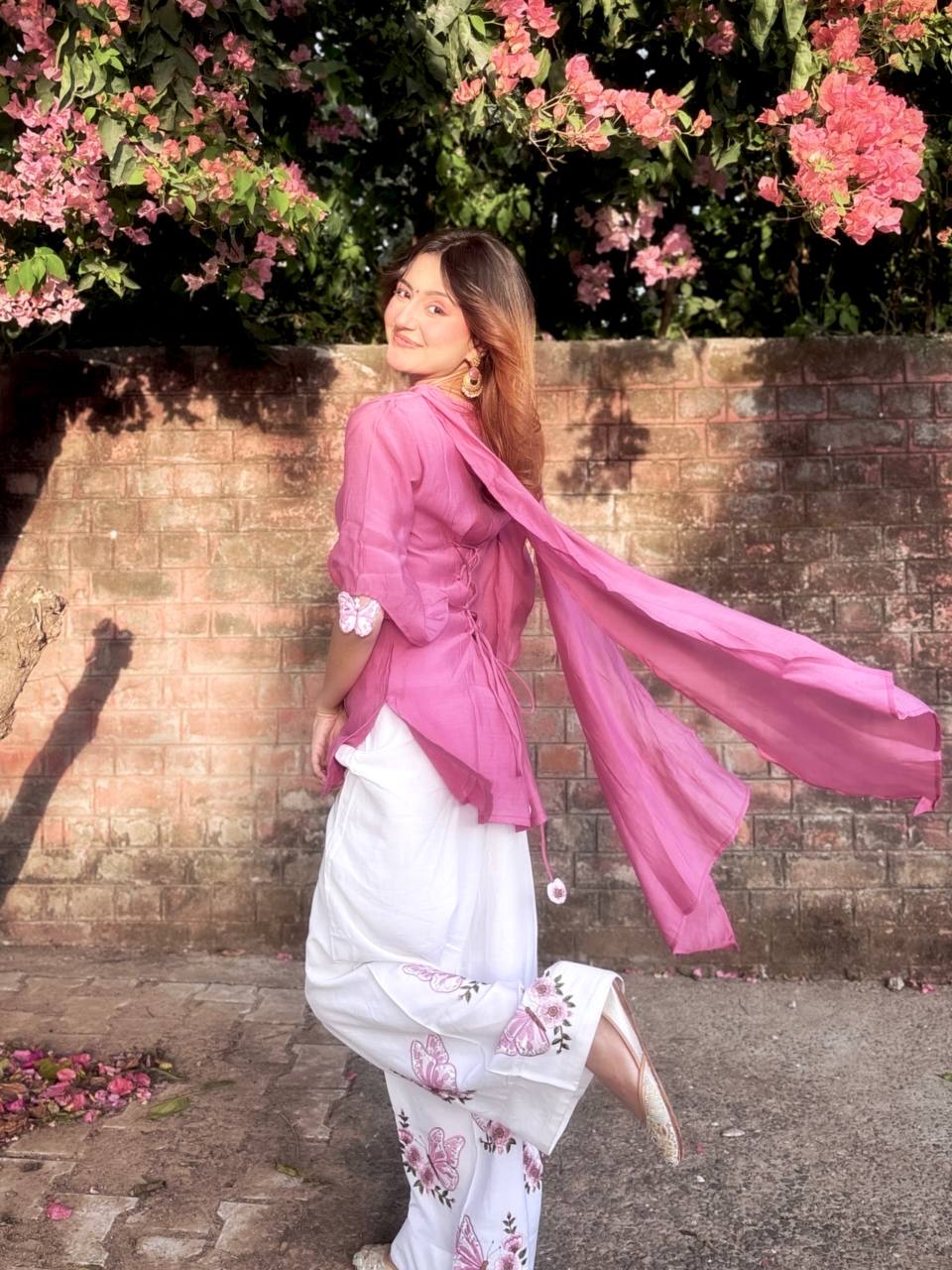 Pink Roman Silk Palazzo Suit