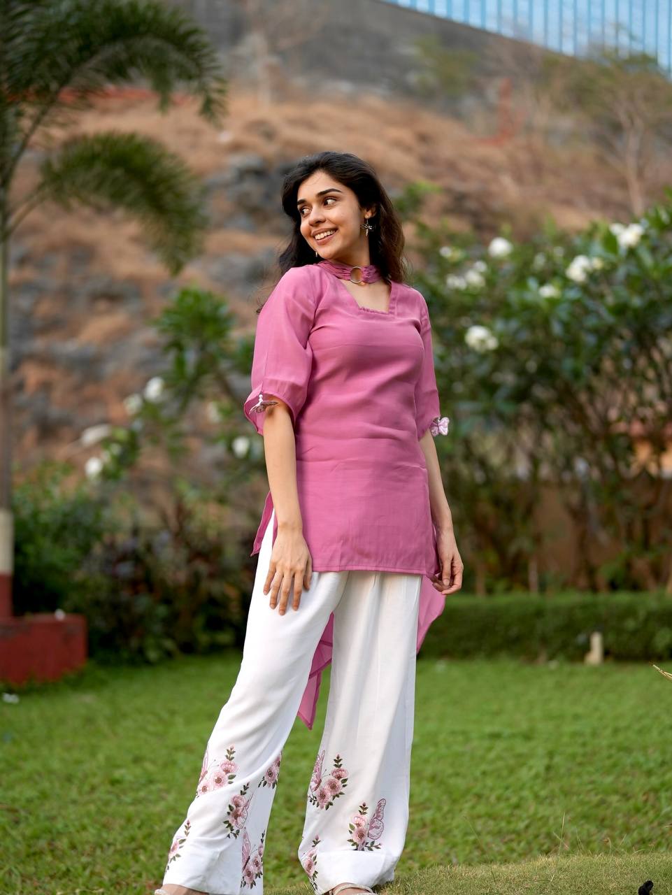 Pink Roman Silk Palazzo Suit