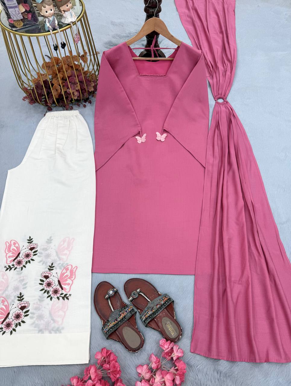 Pink Roman Silk Palazzo Suit