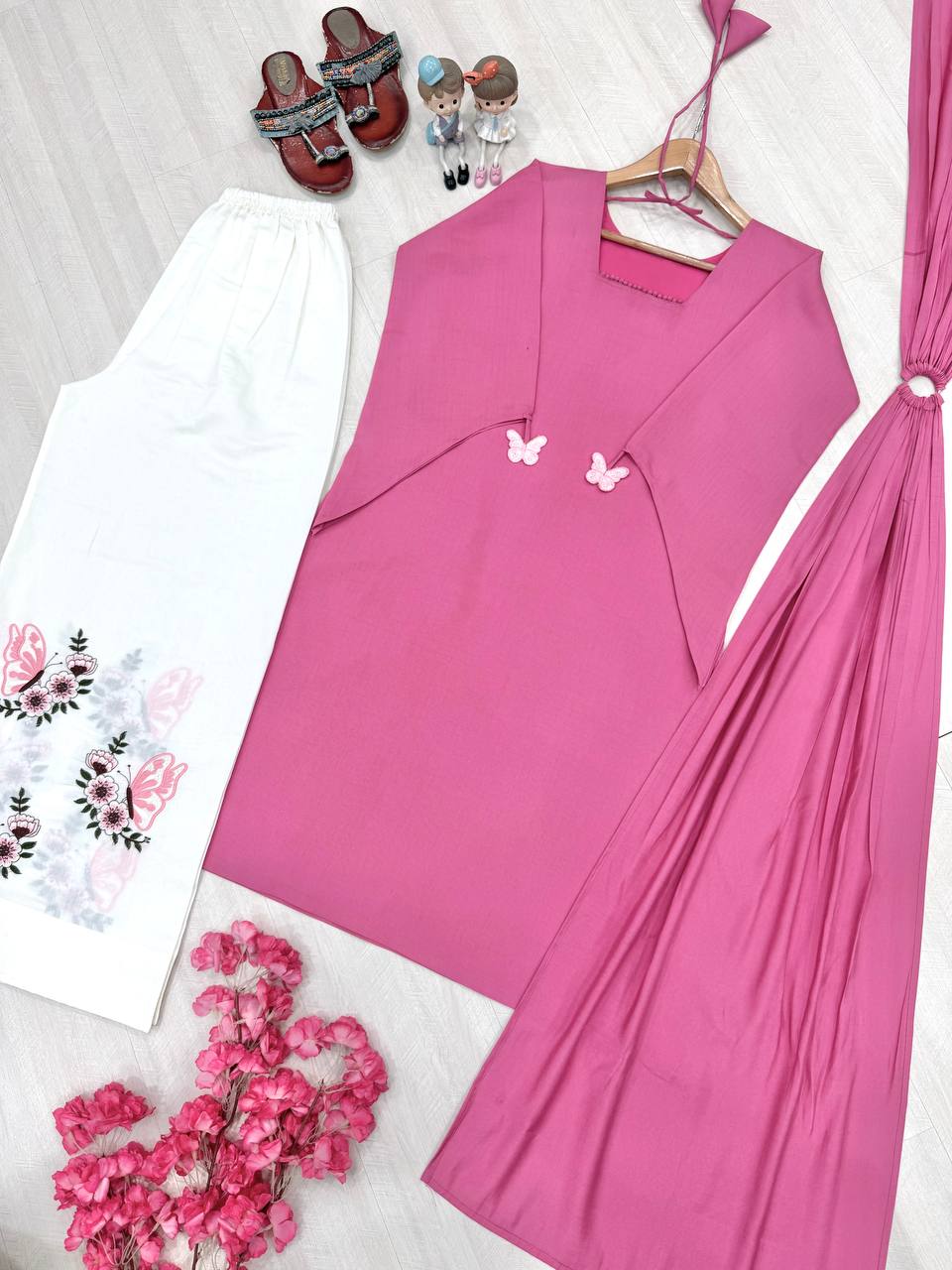 Pink Roman Silk Palazzo Suit