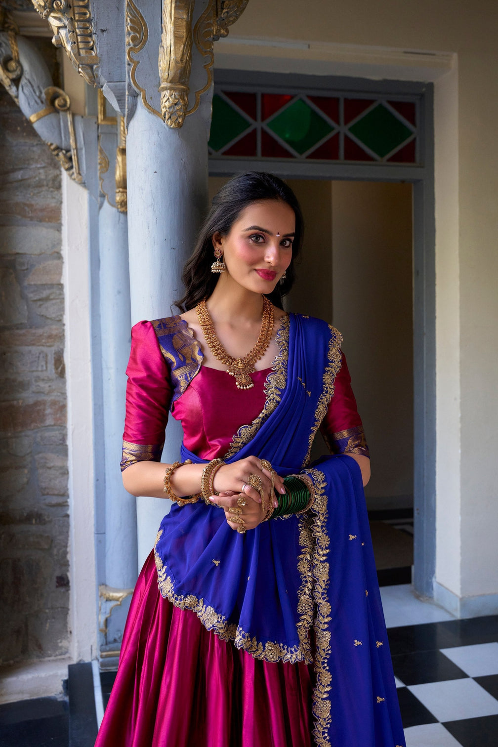 Pink Royal Narayan Pattu Zari Weaving Lehenga Set