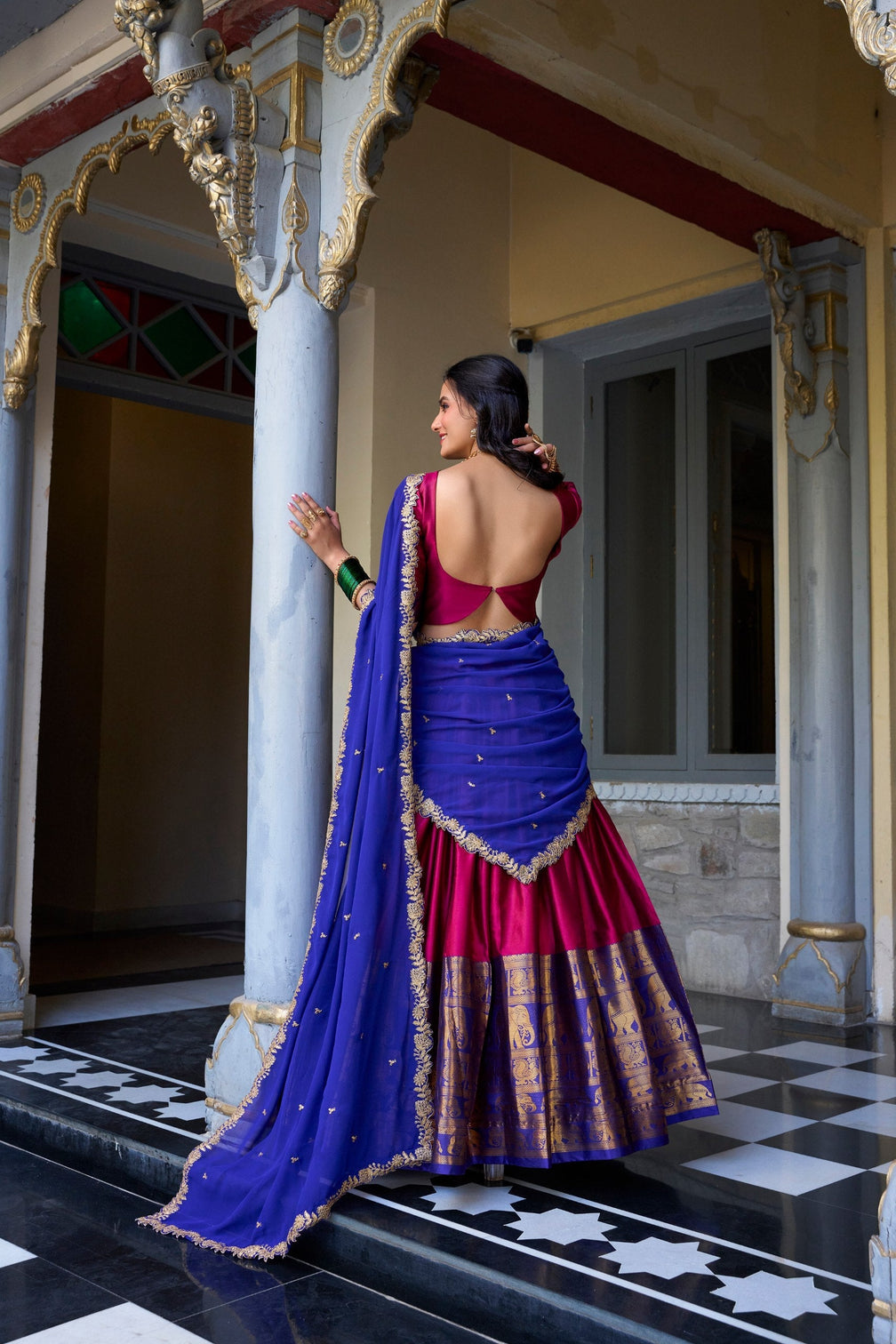 Pink Royal Narayan Pattu Zari Weaving Lehenga Set