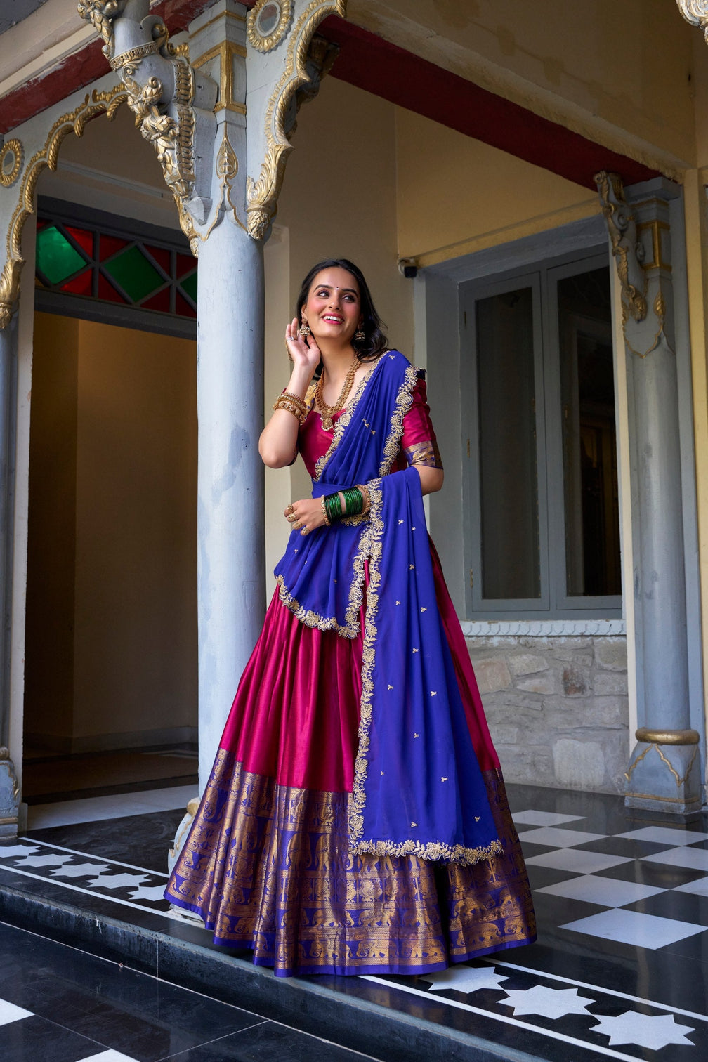 Pink Royal Narayan Pattu Zari Weaving Lehenga Set