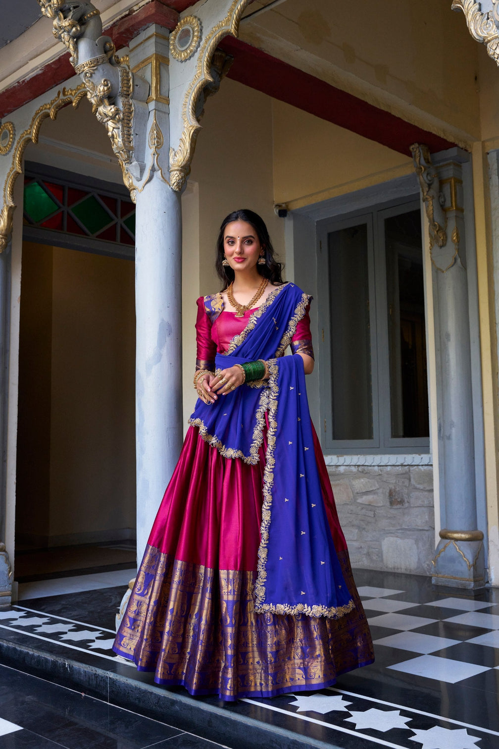 Pink Royal Narayan Pattu Zari Weaving Lehenga Set