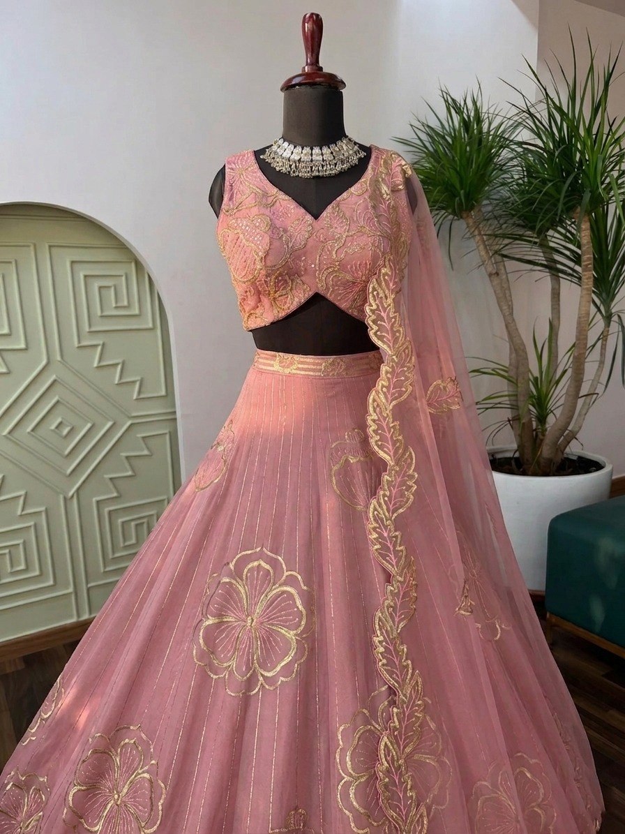 Pink Royal Zari Sequins Lehenga Set