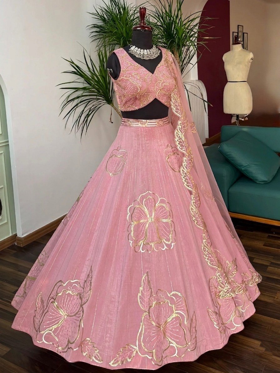 Pink Royal Zari Sequins Lehenga Set