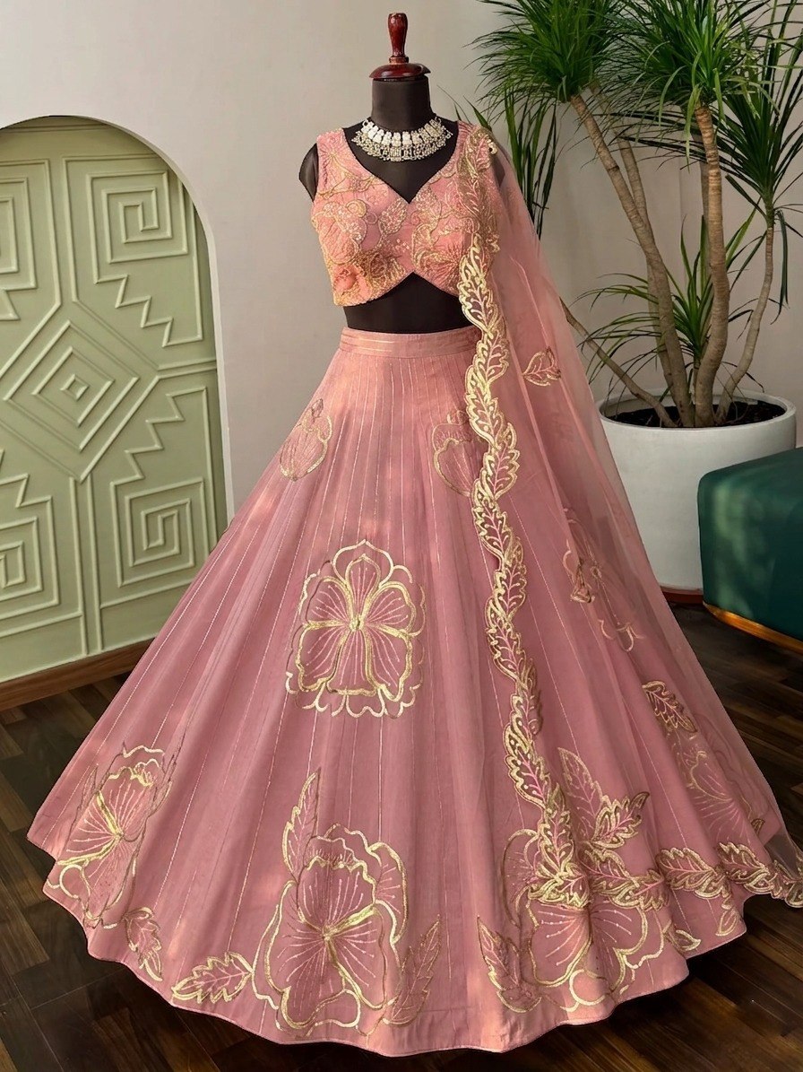 Pink Royal Zari Sequins Lehenga Set