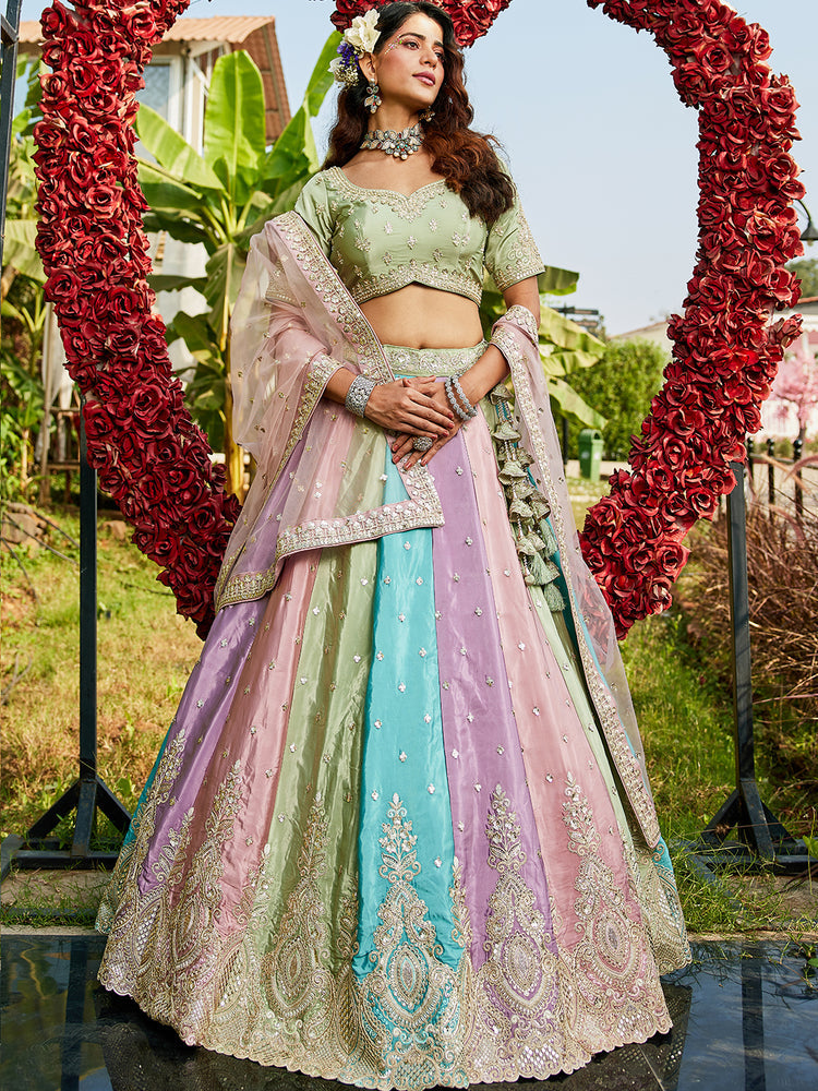 Pink Satin silk Fabric with Sequinse & Thread embroidery Semi-Stitched Lehenga choli
