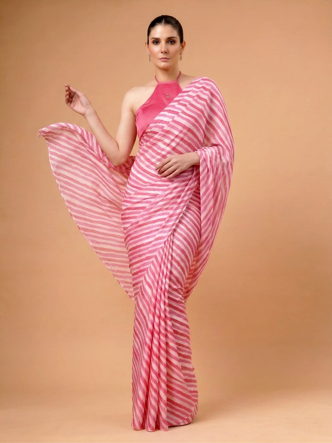 Pink Satin Silk Printed Saree