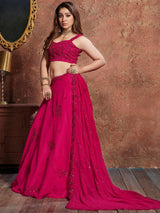 Pink Sequins Work Georgette Wedding Wear Lehenga Choli