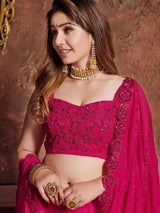 Pink Sequins Work Georgette Wedding Wear Lehenga Choli