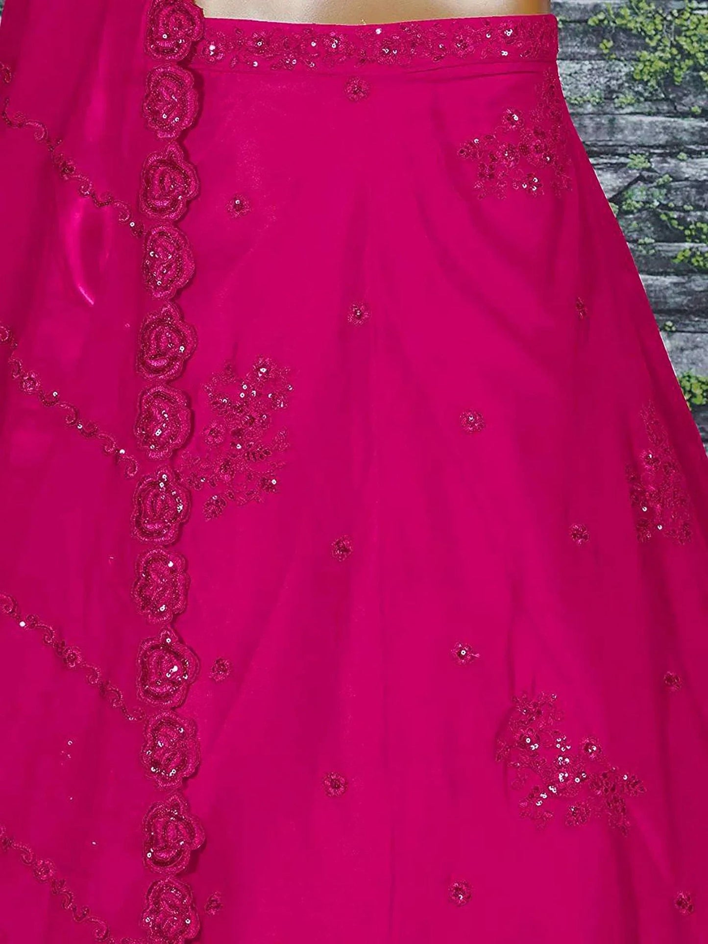 Pink Sequins Work Georgette Wedding Wear Lehenga Choli