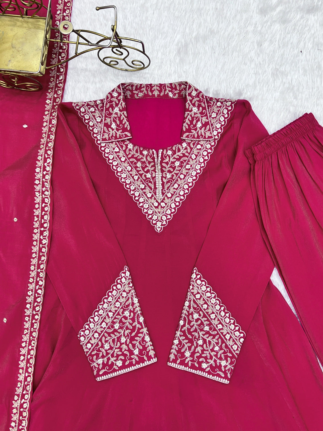Pink Shimmer Silk Fancy Zari Work Anarkali