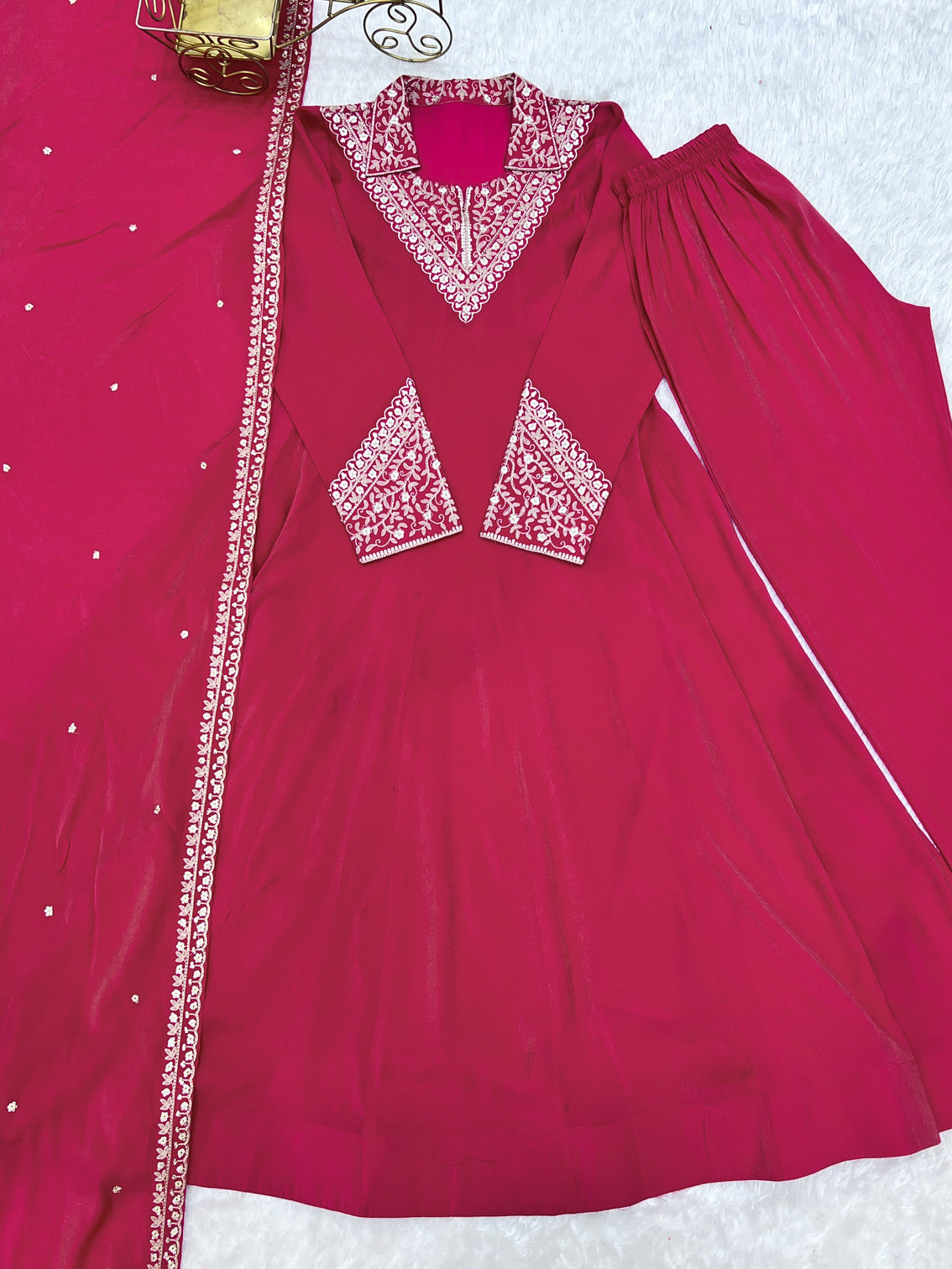 Pink Shimmer Silk Fancy Zari Work Anarkali