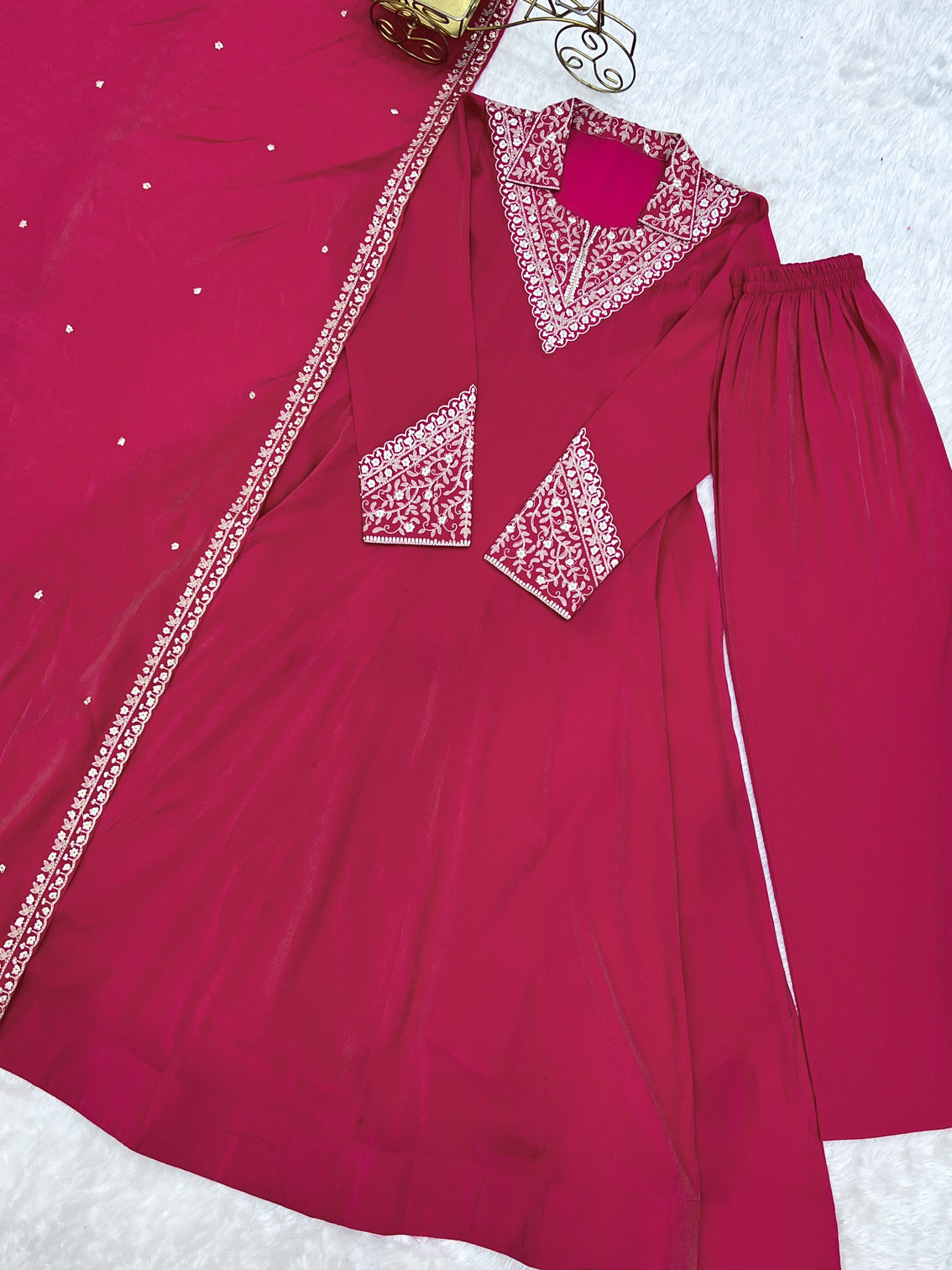 Pink Shimmer Silk Fancy Zari Work Anarkali