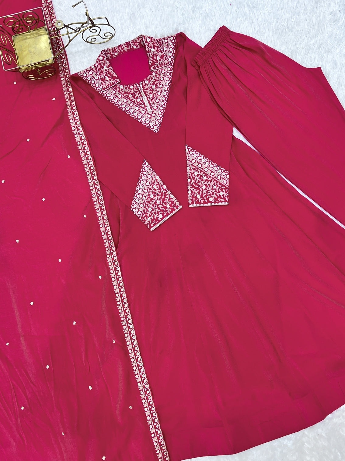 Pink Shimmer Silk Fancy Zari Work Anarkali