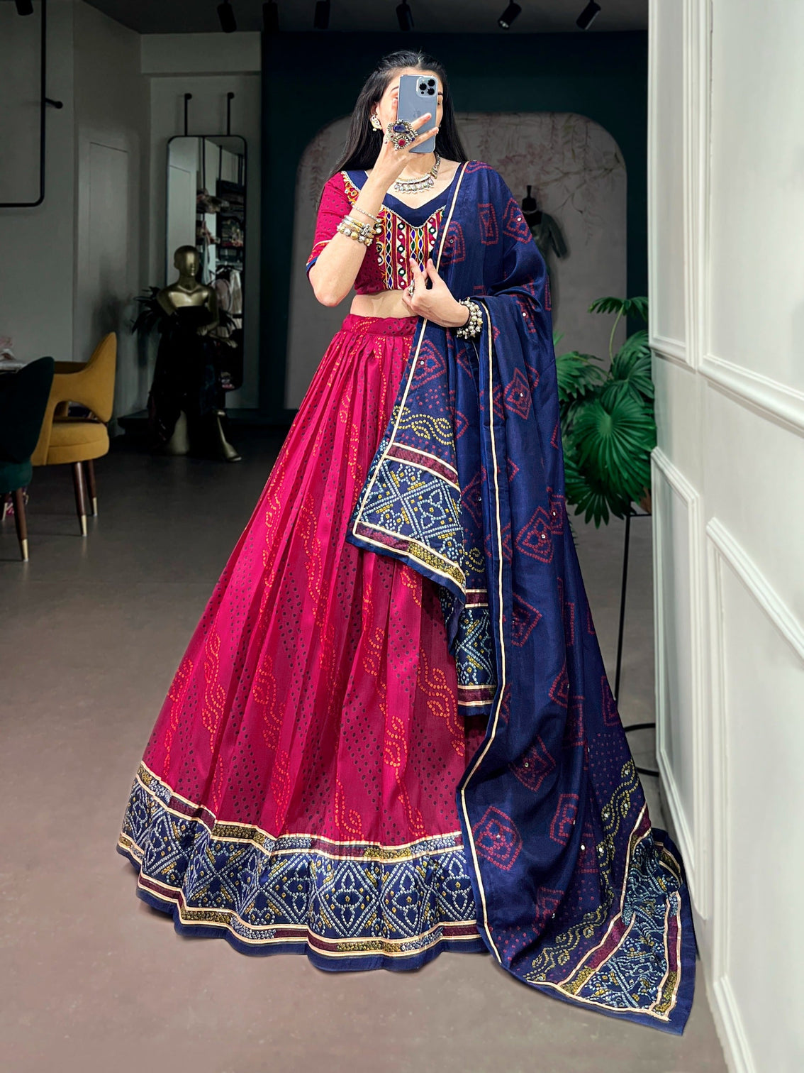 Pink Silk Bandhej Print Lehenga
