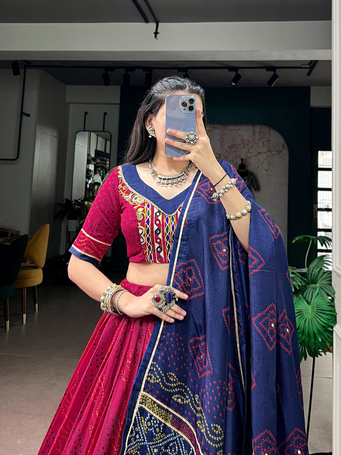 Pink Silk Bandhej Print Lehenga