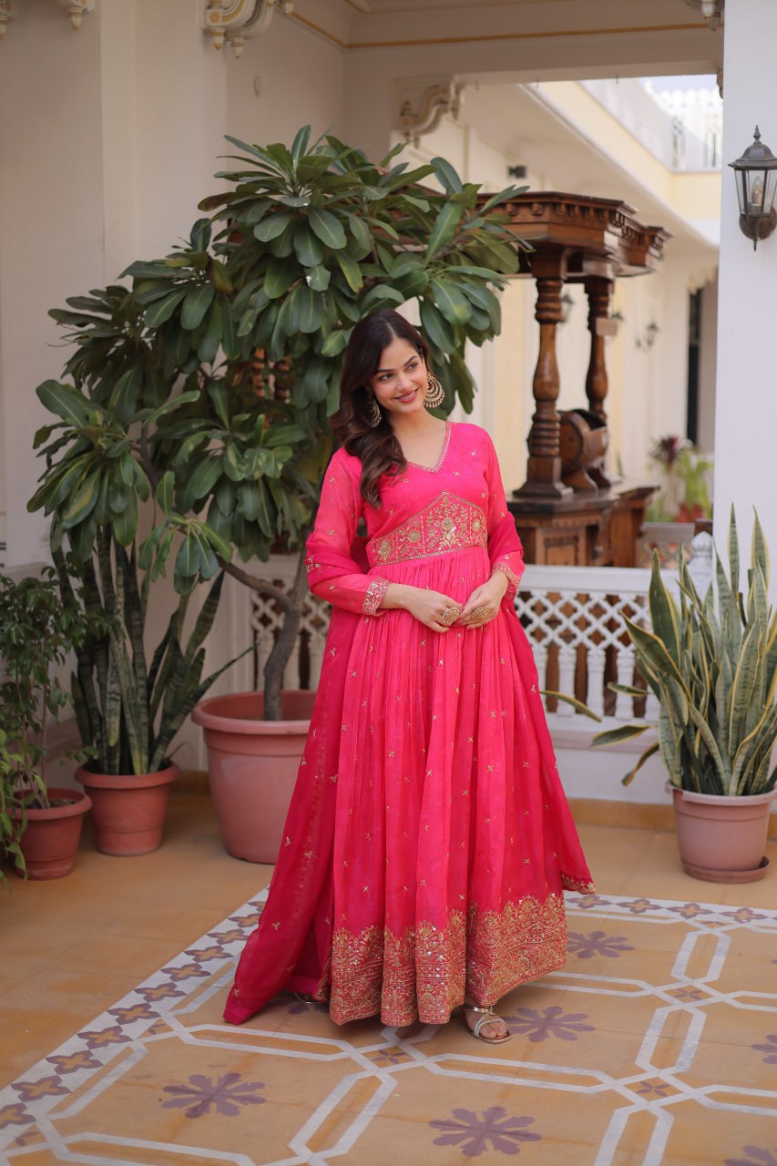 Pink Silk Embroidered Anarkali Gown