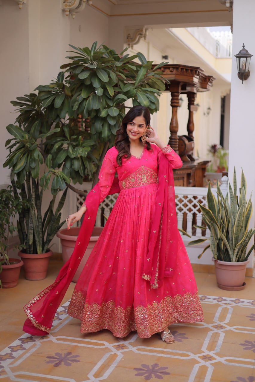 Pink Silk Embroidered Anarkali Gown