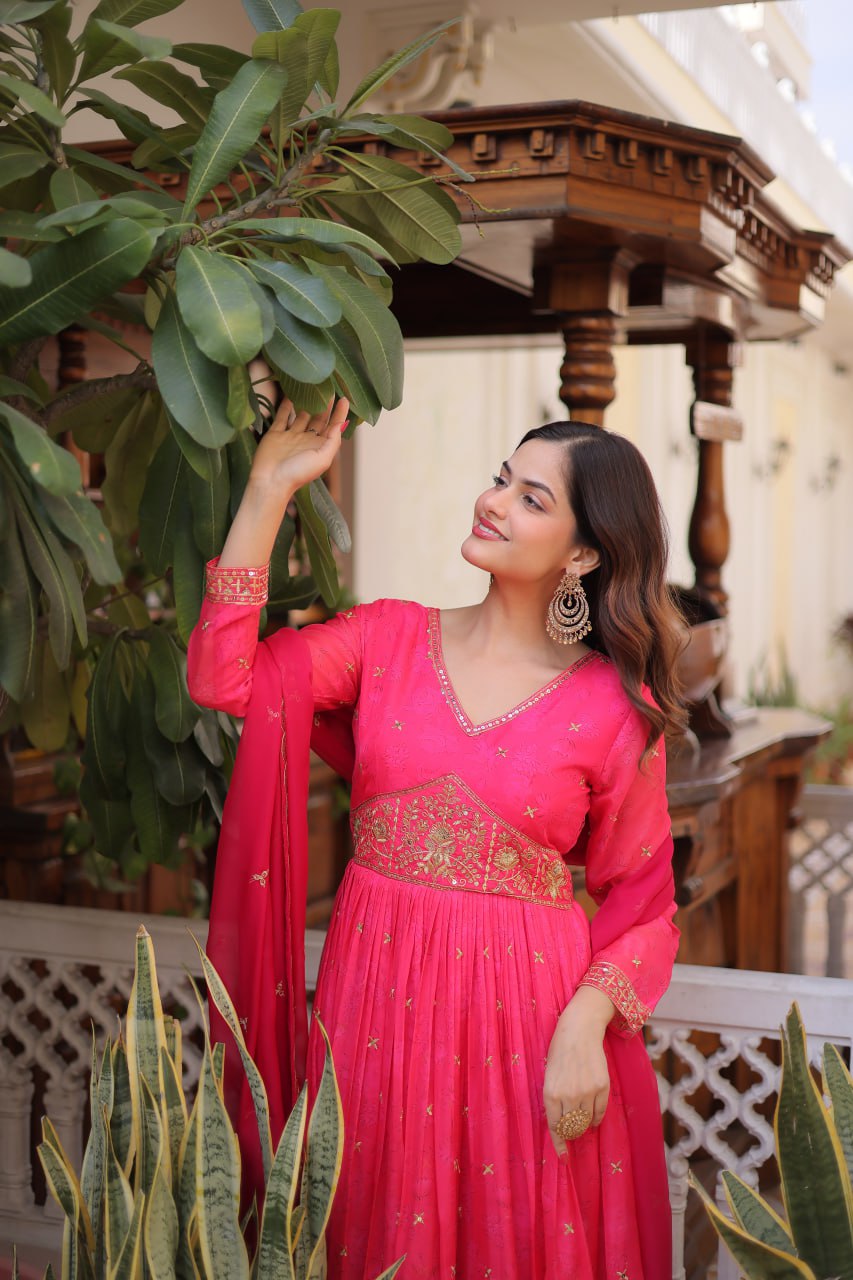 Pink Silk Embroidered Anarkali Gown