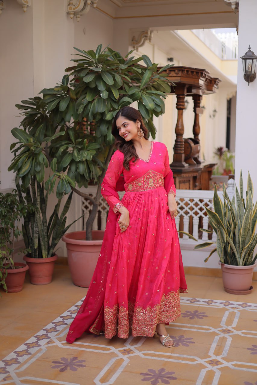 Pink Silk Embroidered Anarkali Gown