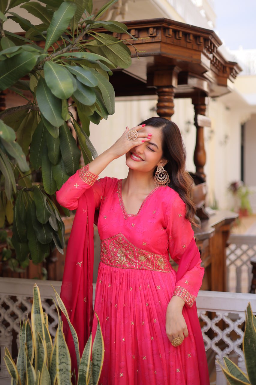 Pink Silk Embroidered Anarkali Gown