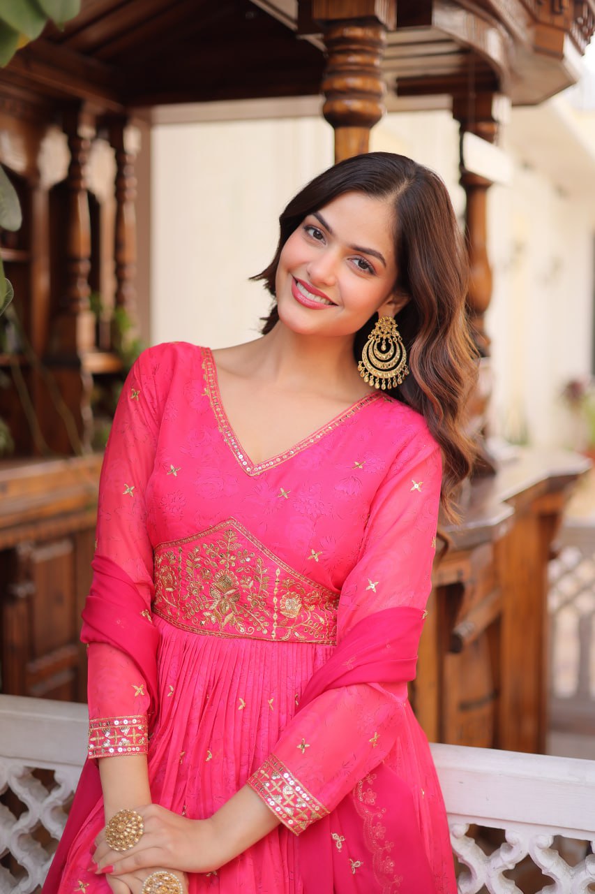 Pink Silk Embroidered Anarkali Gown