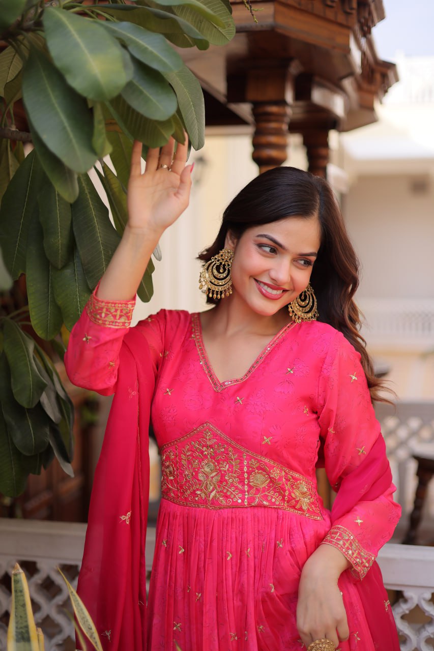 Pink Silk Embroidered Anarkali Gown