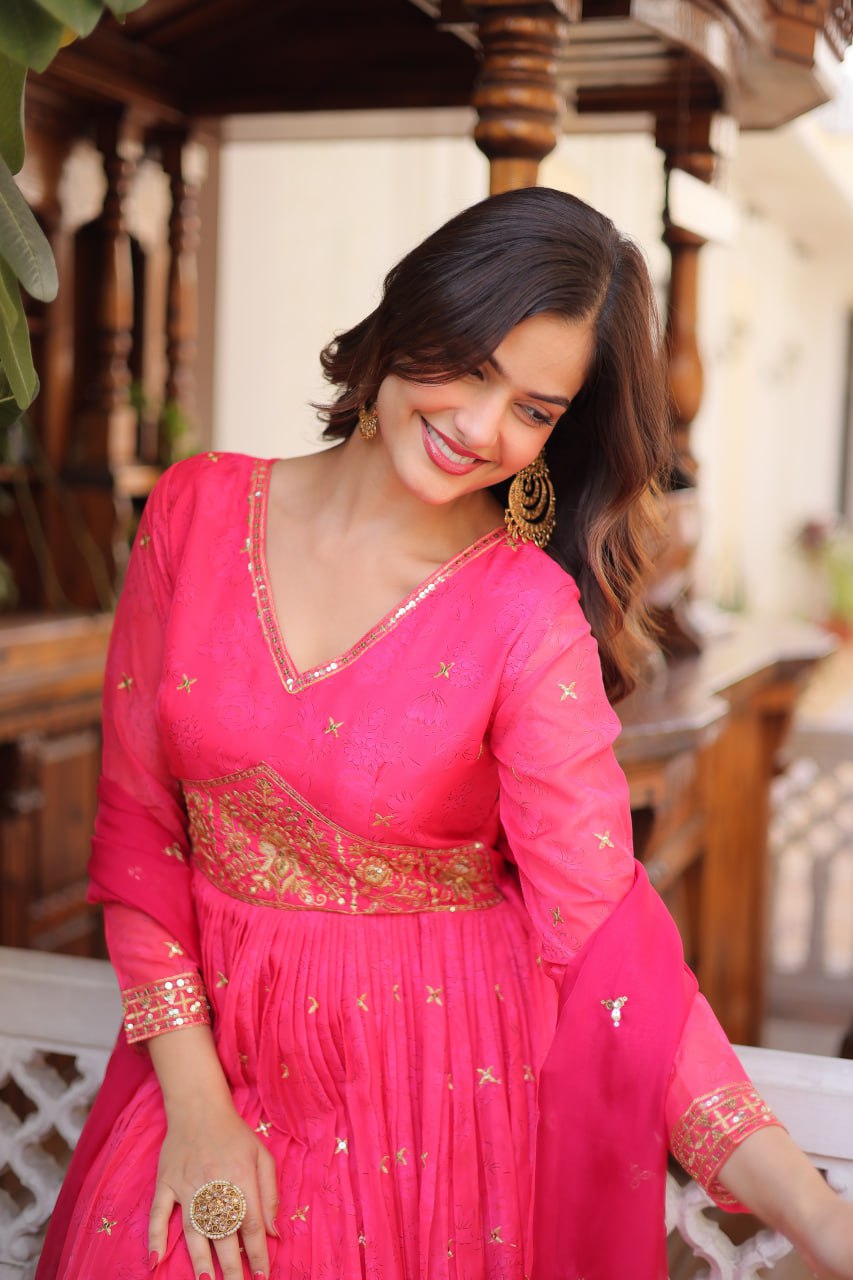 Pink Silk Embroidered Anarkali Gown