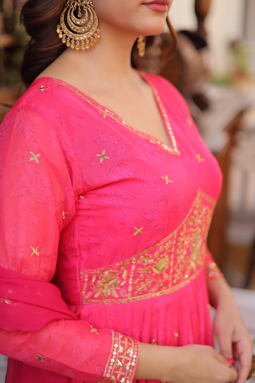 Pink Silk Embroidered Anarkali Gown