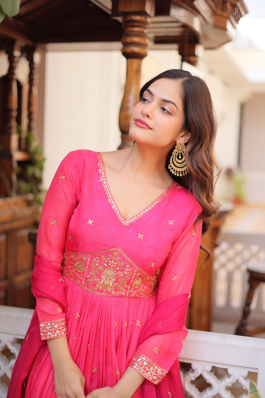 Pink Silk Embroidered Anarkali Gown