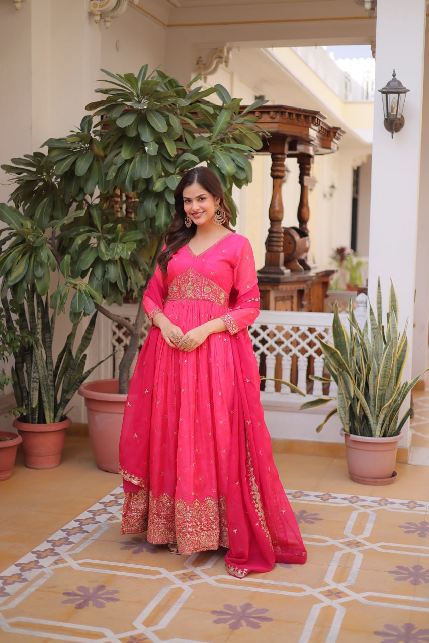 Pink Silk Embroidered Anarkali Gown
