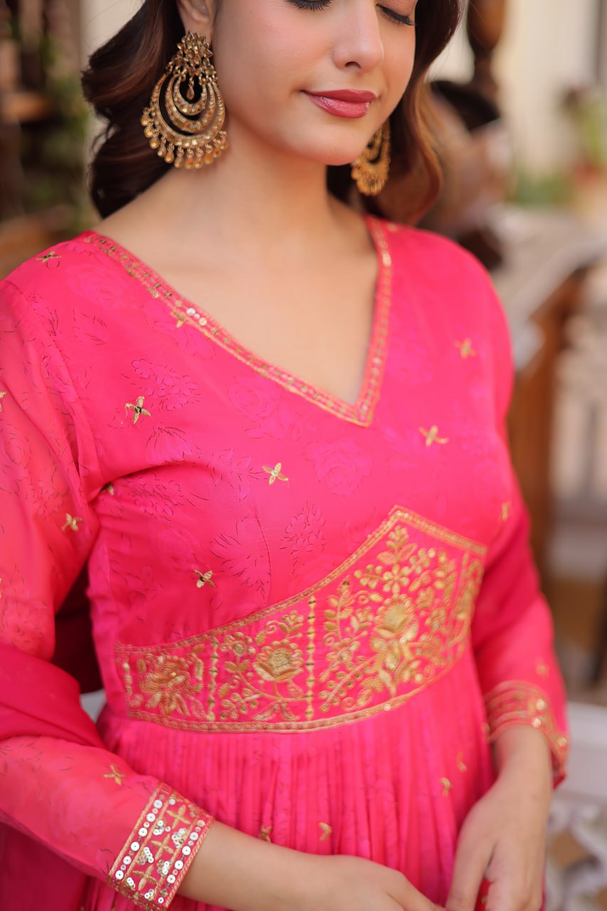 Pink Silk Embroidered Anarkali Gown