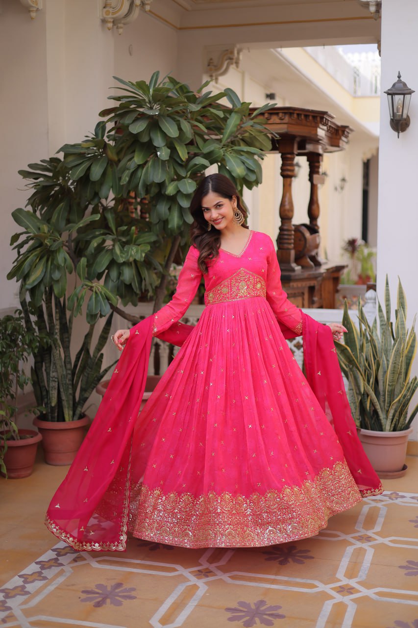 Pink Silk Embroidered Anarkali Gown