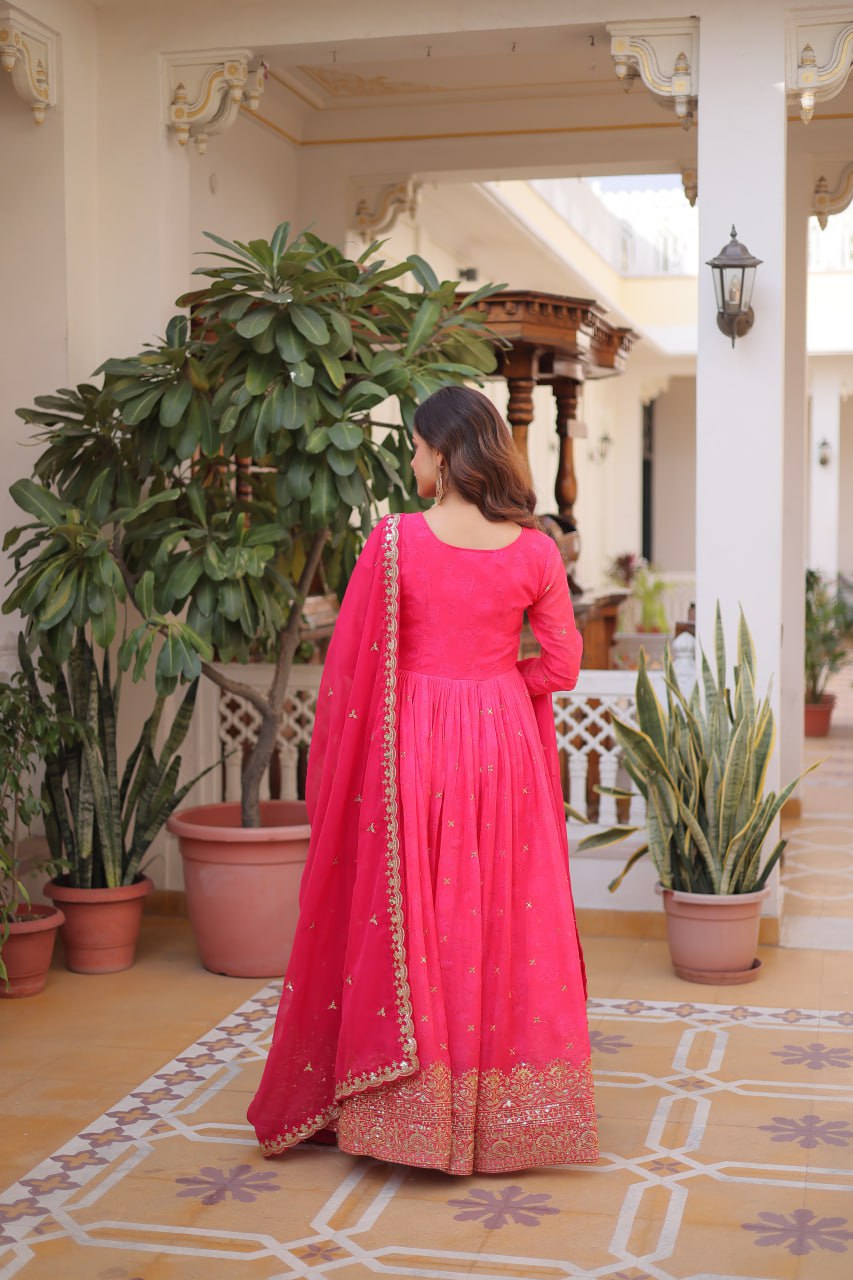 Pink Silk Embroidered Anarkali Gown